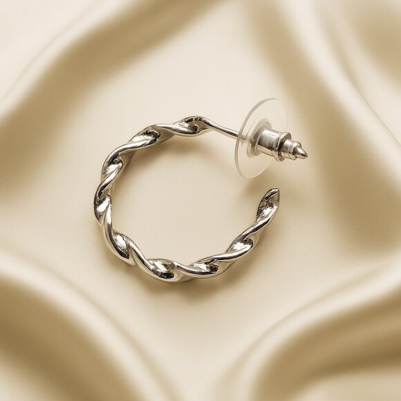 Twisted Silver Hoop Earrings – Elegant Lightweight Jewelry for Everyday & Formal - Picture 1 of 8